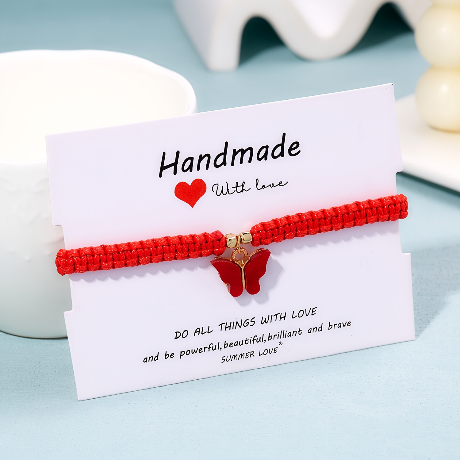 Handmade Braided Rope Butterfly Pendant Bracelet For Women Charm Adjustable  Lucky Red String Bracelets Fashion Girl Jewelry Gift