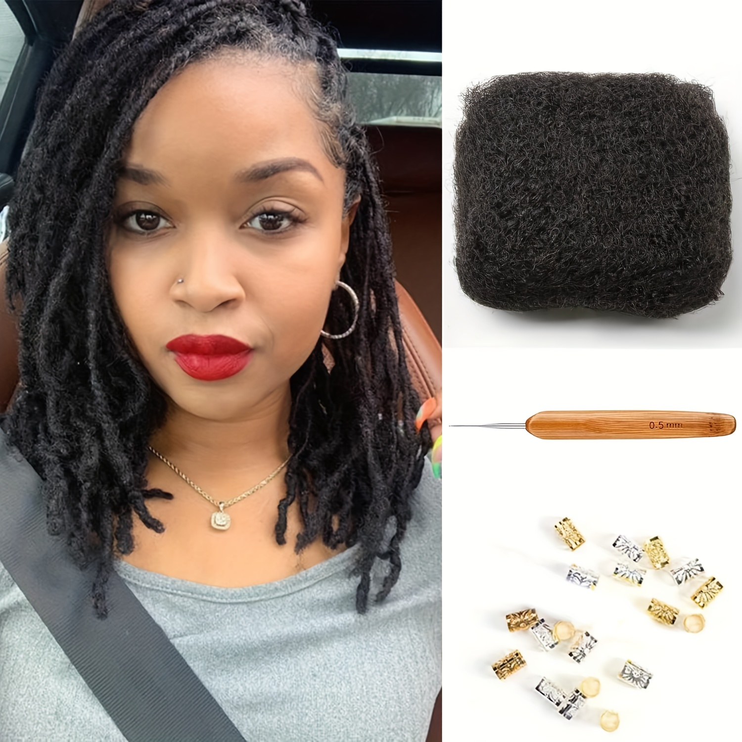 Afro Kinky Bulk Human Hair for Dreadlock Extensions, 50g