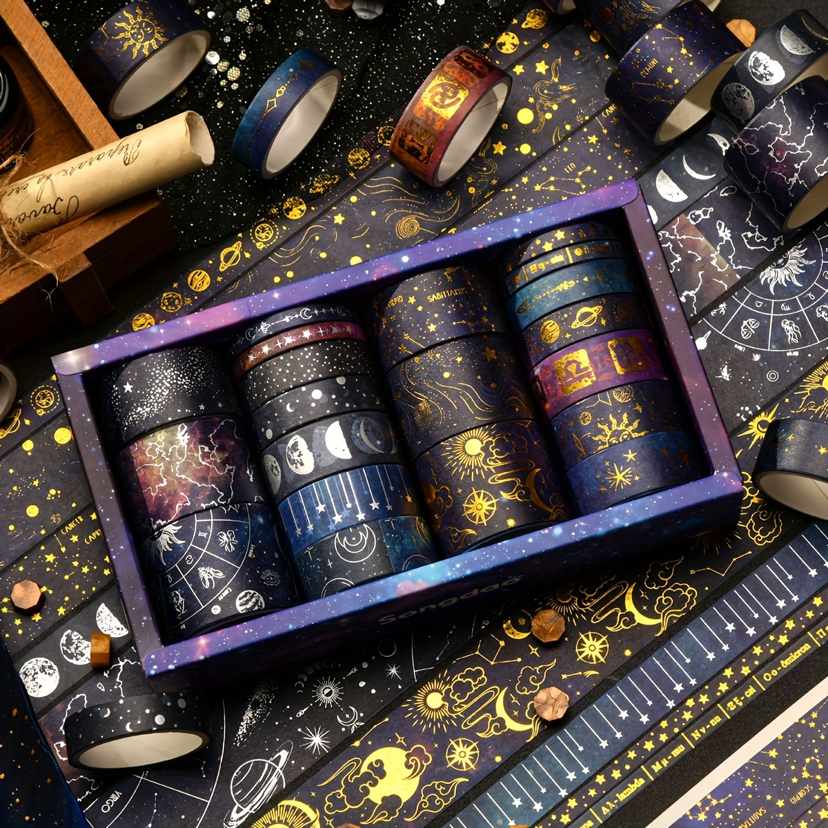 

20 Rolls Of Vast Starry Sky Hot Golden And Silvery Foil Tape Dreamy Planet Universe Diy Decoration Stickers Cute School Diary Tape