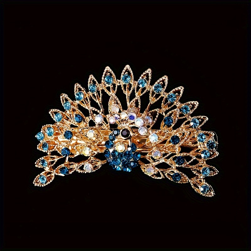 1pcs elegant peacock design hair clip vintage rhinestone decor hairpin headwear barrette for women details 4