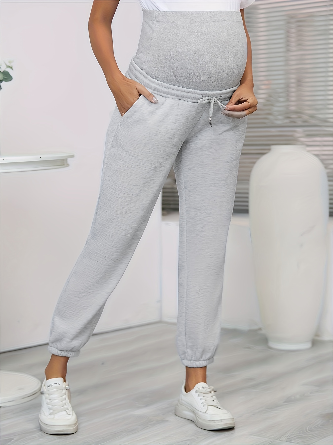 High-waisted joggers - Light grey - Ladies