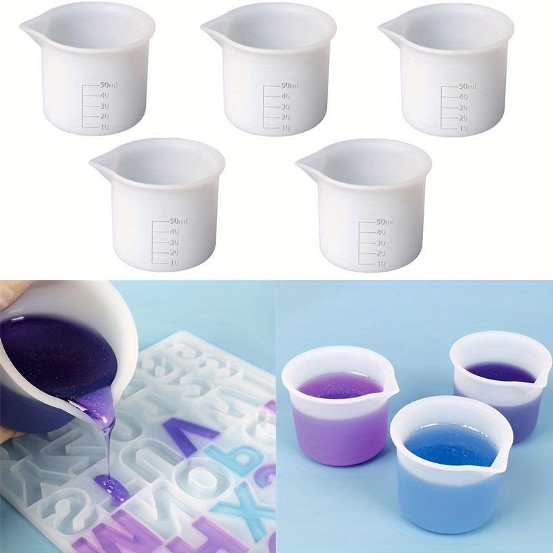 

5pcs/set 50ml Silicone Measuring Cup Tools Round Silicone Mold Clear Graduated Epoxy Split Cup Diy For Casting Resin Mold Art Kitchen Lab Accessories