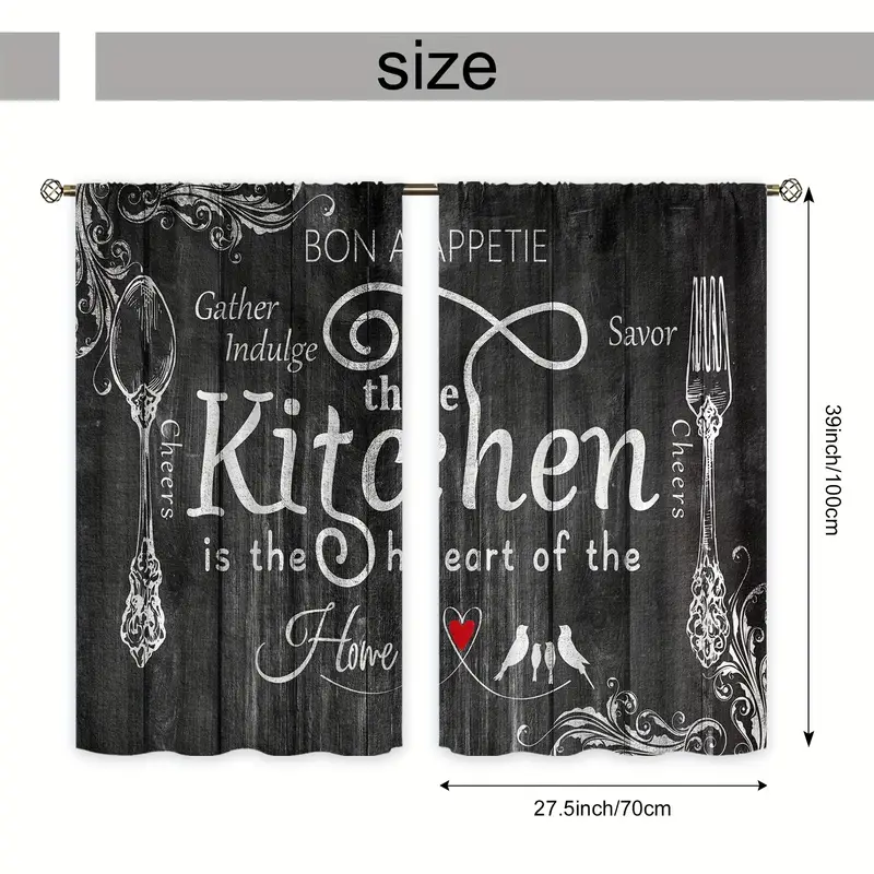 2pcs farmhouse kitchen curtains rod pocket rustic country short small fork and spoon knife savor vintage window treatment suitable for kitchen bedroom study cafe living room home decor 27 5 39 inches details 7