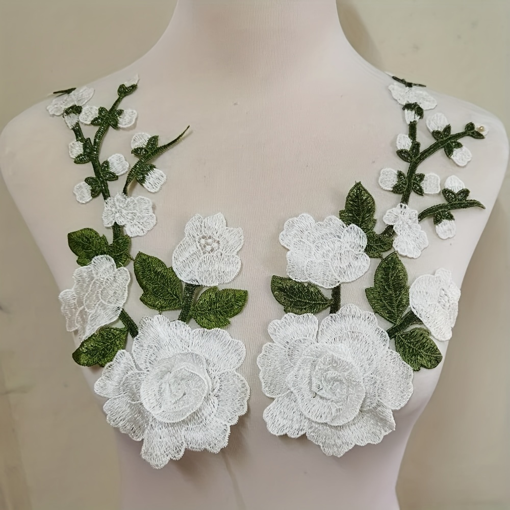 Embroidery 3d Blue Rose Ivory Flower Patch Applique Diy - Temu