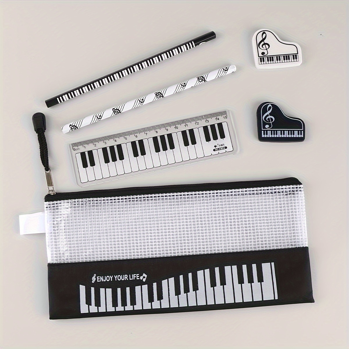 6pcs/box, Piano Keys Style Stationery Set Pencil Pouch Student Gifts Cartoon Stationery Supplies, Back To School, School Supplies, Kawaii Stationery,