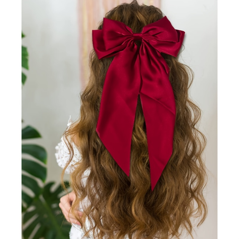 2PCS Silky Satin Hair Bows Hair Clip Black White Hair Ribbon Ponytail  Holder Accessories Slides Metal Clips Hair Bow for Women Girls Toddlers  Teens