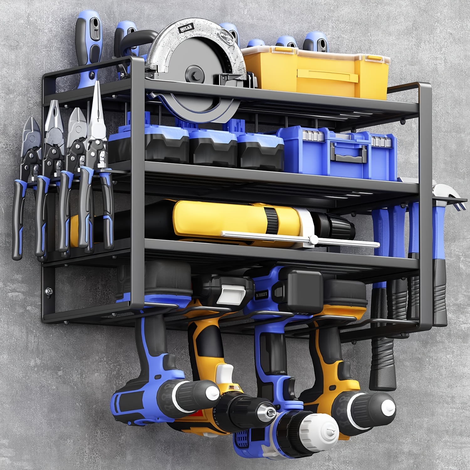 Organizador de herramientas eléctricas, soporte de pared para 8 taladros y  organización de garaje, organizador de herramientas eléctricas de metal
