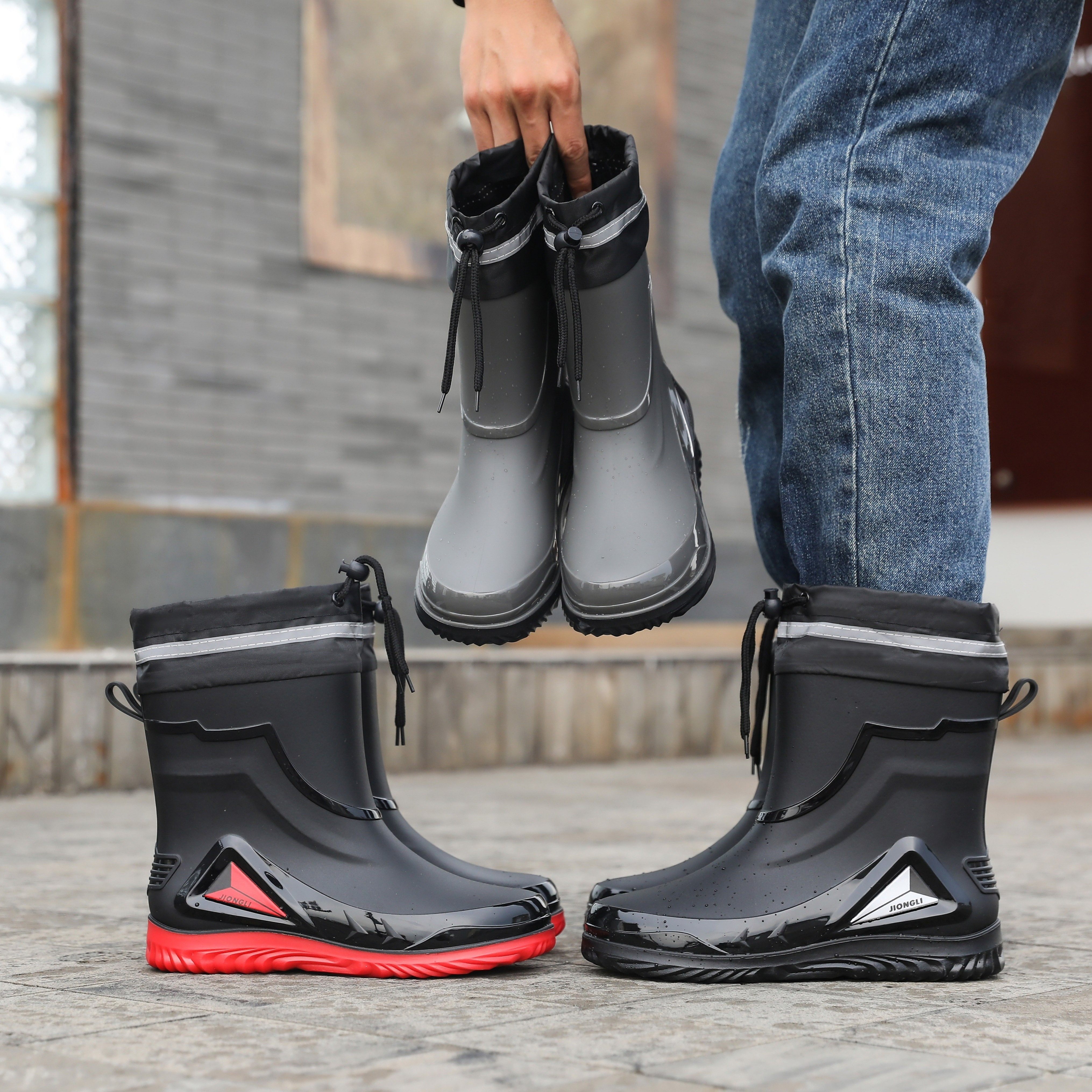Mens Rain Boots With Adjustable Neck Non Slip Wear Resistant