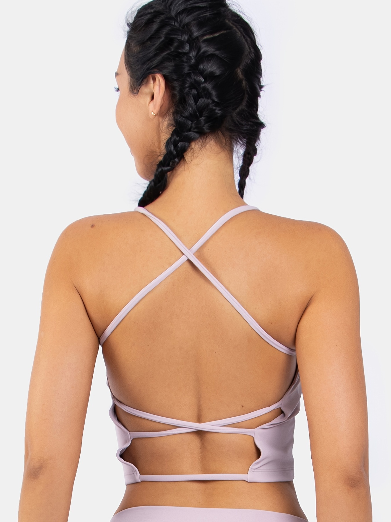 Solid Double Strap Sports Bra Criss Cross Backless Slimming Sexy