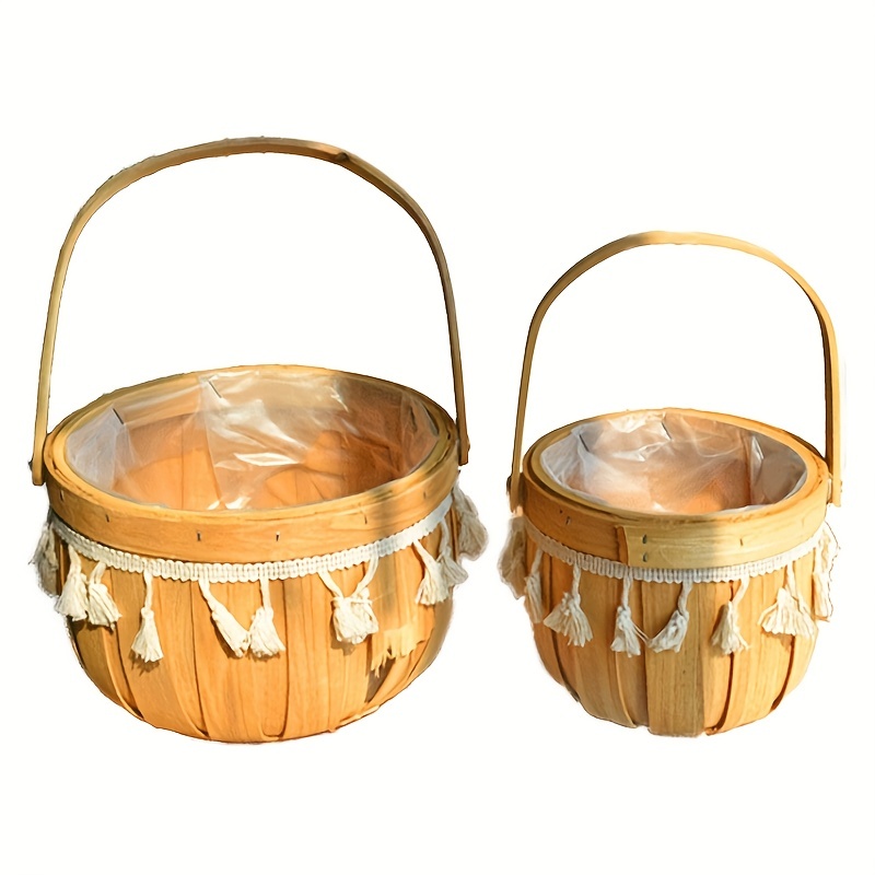 1pc, Flower Basket Decoration, Portable Wood *** Bamboo Woven