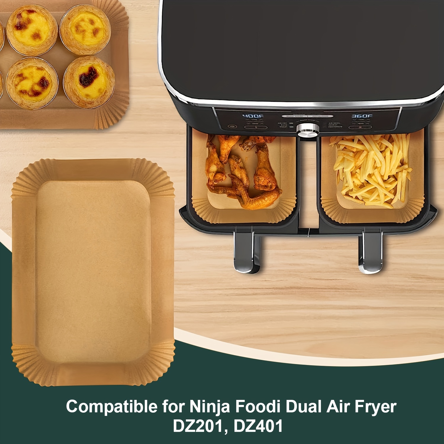 200Pcs Air Fryer Papier Air Trou Parchemin Friteuse Doublures de Papier  pour Ninja DZ201, DZ401 Double Air Fryer Accessoires 
