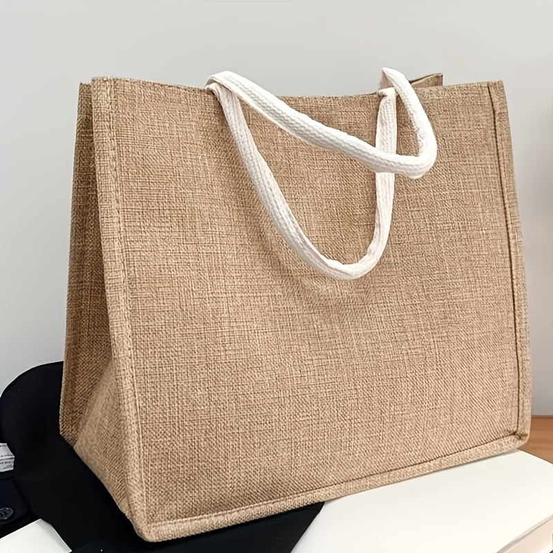 Burlap Tote Bag, Reusable Grocery Shopping Bag, Lightweight Storage Handbags  For Travel Beach - Temu