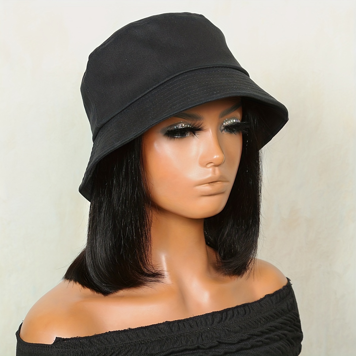 Fashion Hat Wig, Toupee, Hairpiece Straight Hair Bob 100 % Human Hair for Woman Fisherman Hat Extension Straight Hair Wig Natural Color ( 8-16inch