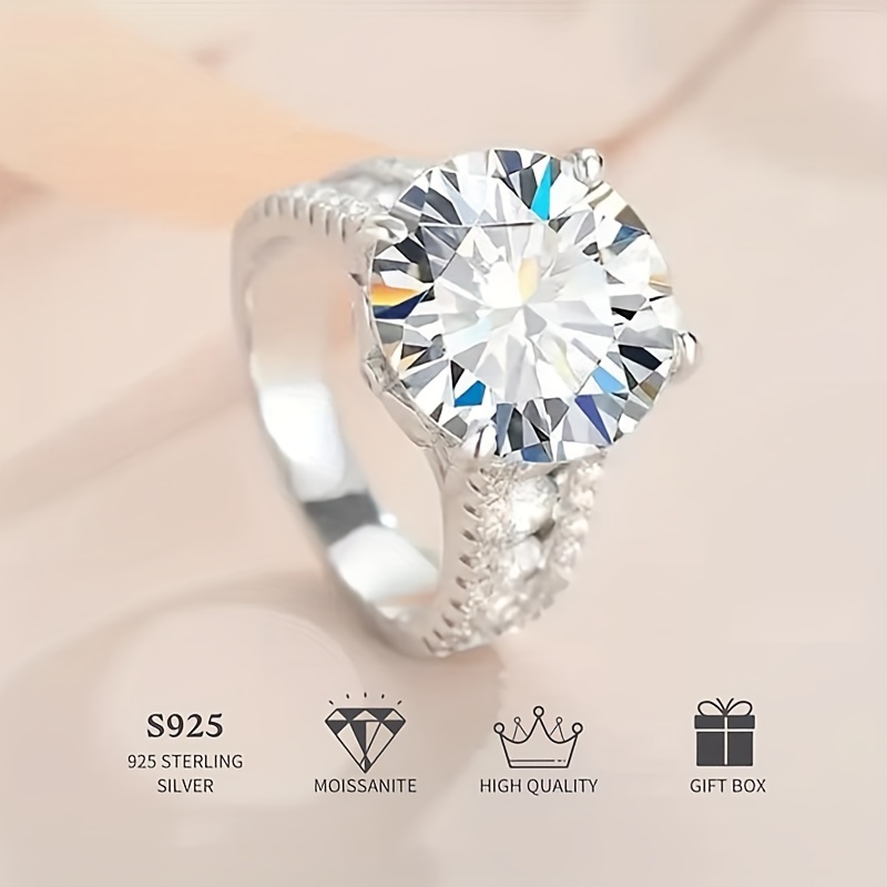 

1pc 10 Carat Round Moissanite Ring, Unique Fashion S925 Silver Ring, Wedding Promise Engagement Rings, Anniversary Birthday Gifts For Man Women