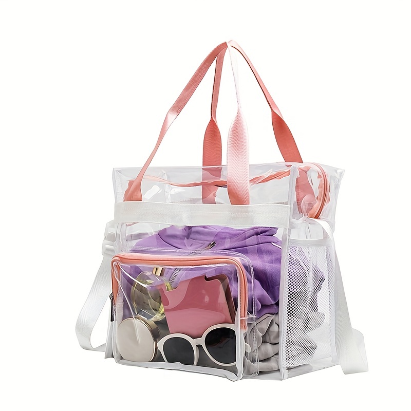 Clear Pvc Tote Bag For Women, Rainbow Strap Shoulder Bag, Waterproof Summer  Beach Bag - Temu