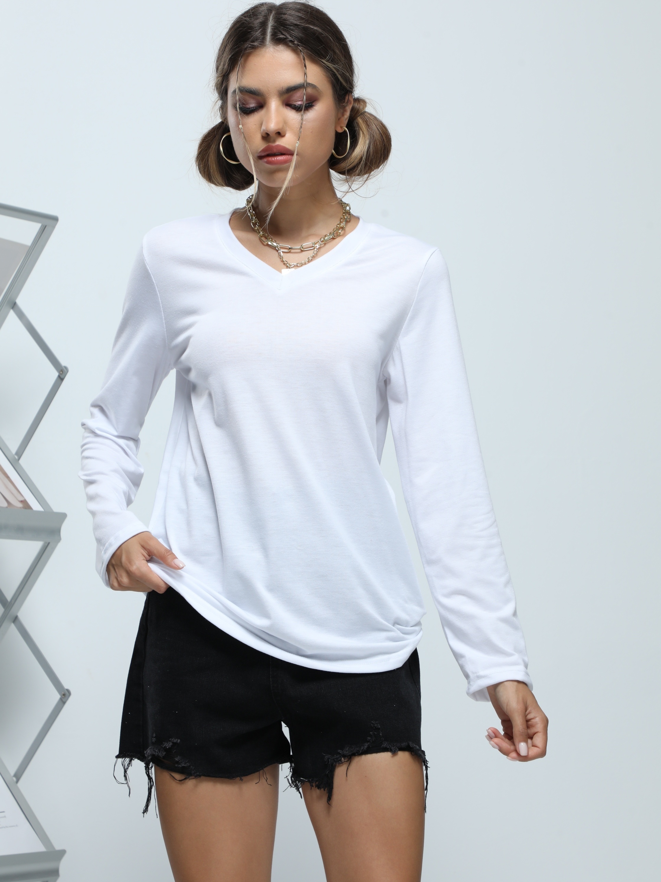 Athletic Wear for Woman Womens V Neck Top Printed T Shirt Loose Casual Long