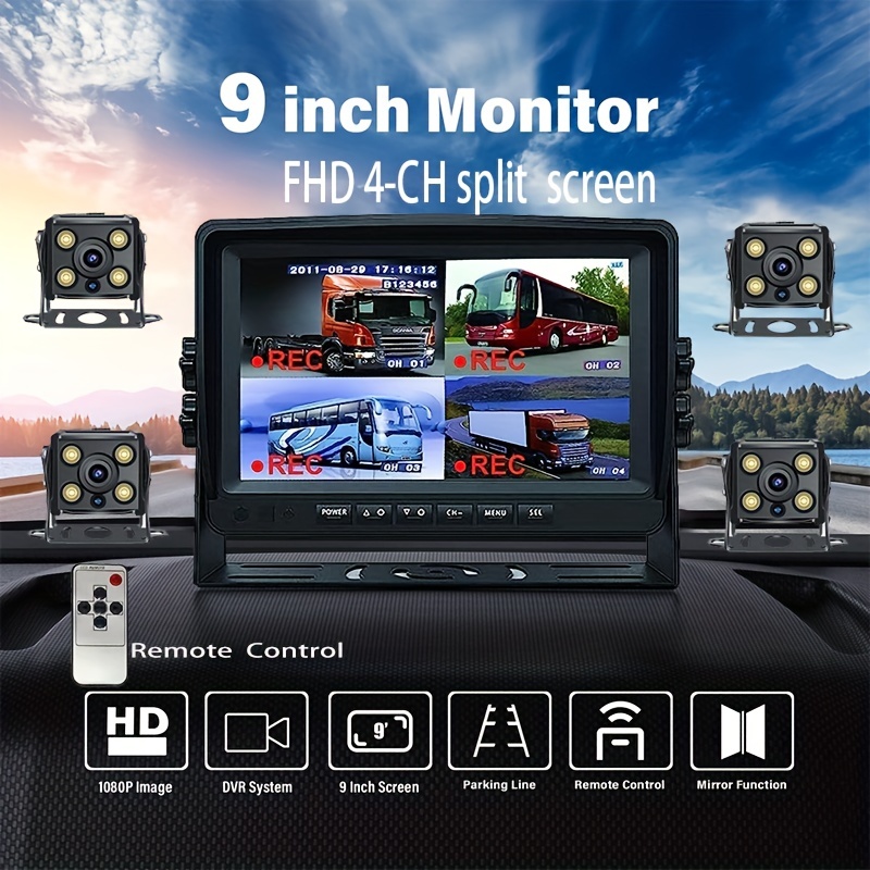 Backup Camera System Monitor Buid-in Dvr Sd Card For Big Vehicle Rv Truck, Split  Screen Channel 1080p Hd Rear Side View Camera Kit Blind Spot Temu Japan