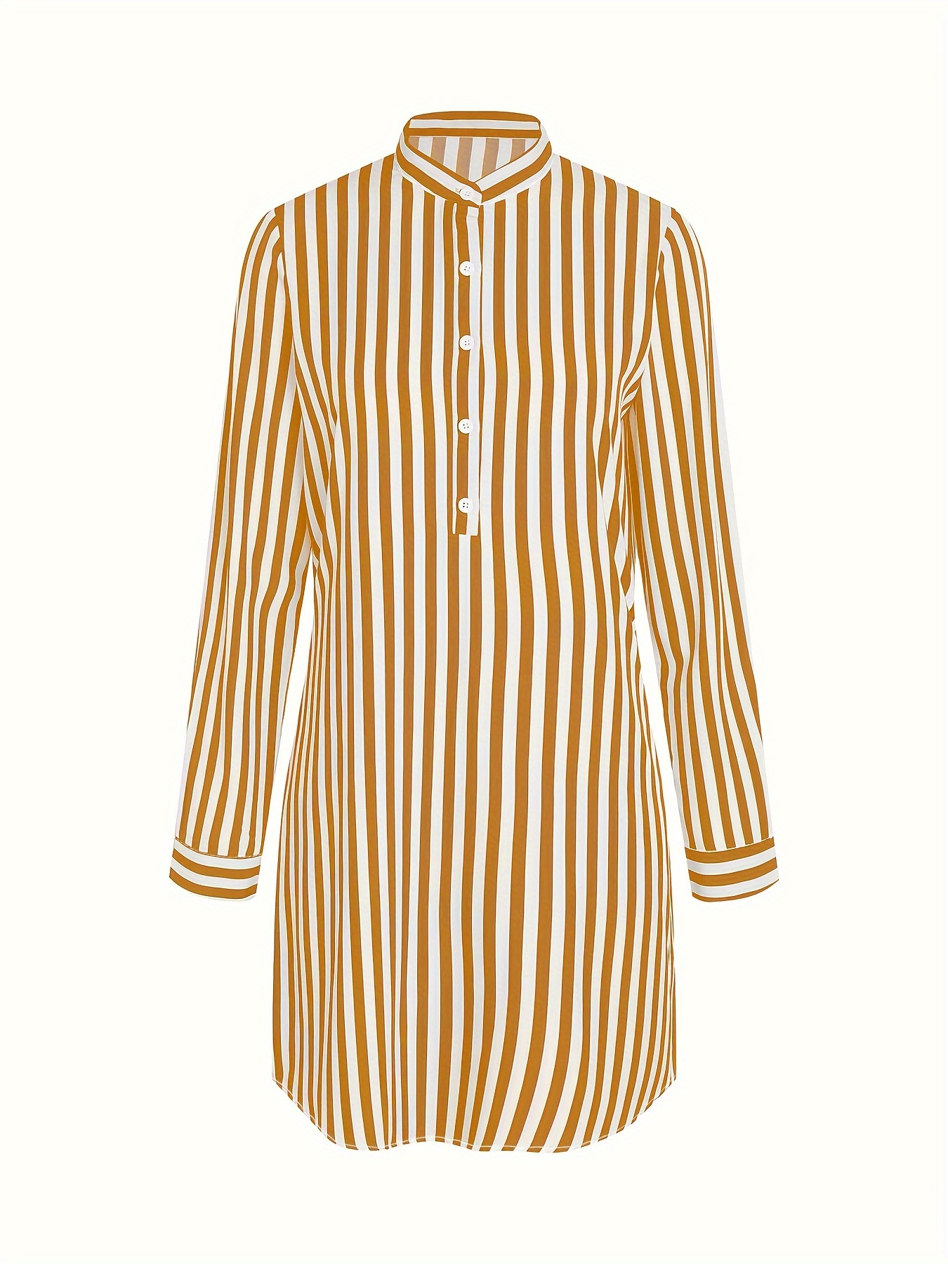 Striped Print Simple Tunics Casual Button Front Long Sleeve - Temu