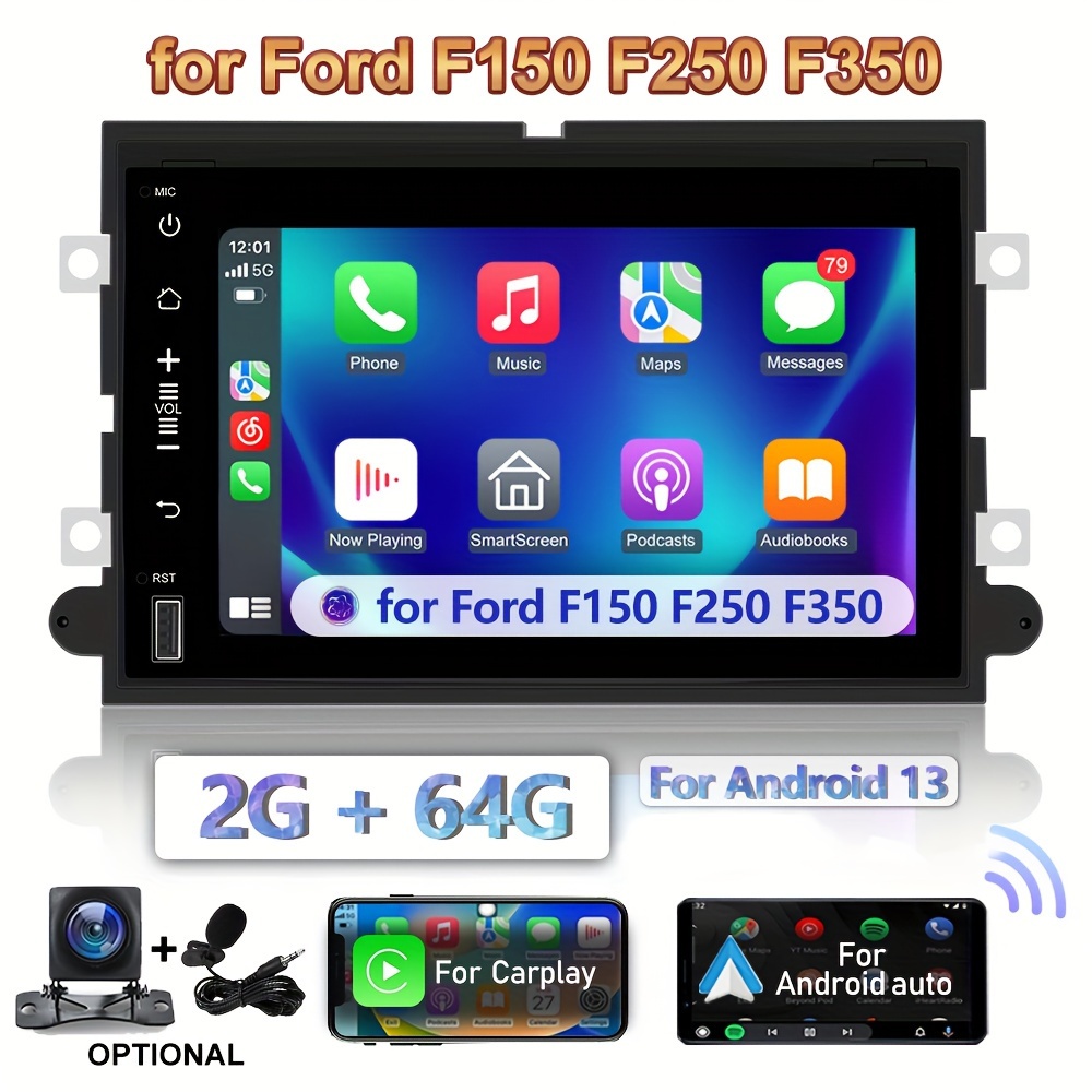 For Android 13 Car Stereo 2+64G For Wireless Carplay& Android Auto HD 7  TouchScreen Car Radio Audio With Mirror Link FM Radio For Ford F150 F250  F350