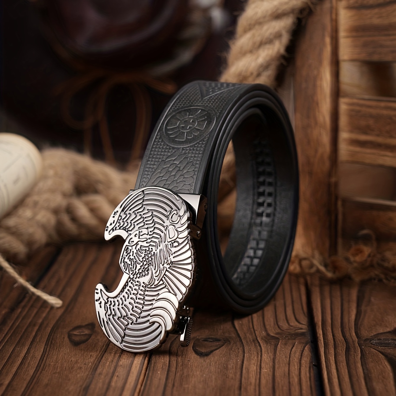 Eagle Pattern Automatic Buckle PU Leather Belt For Men