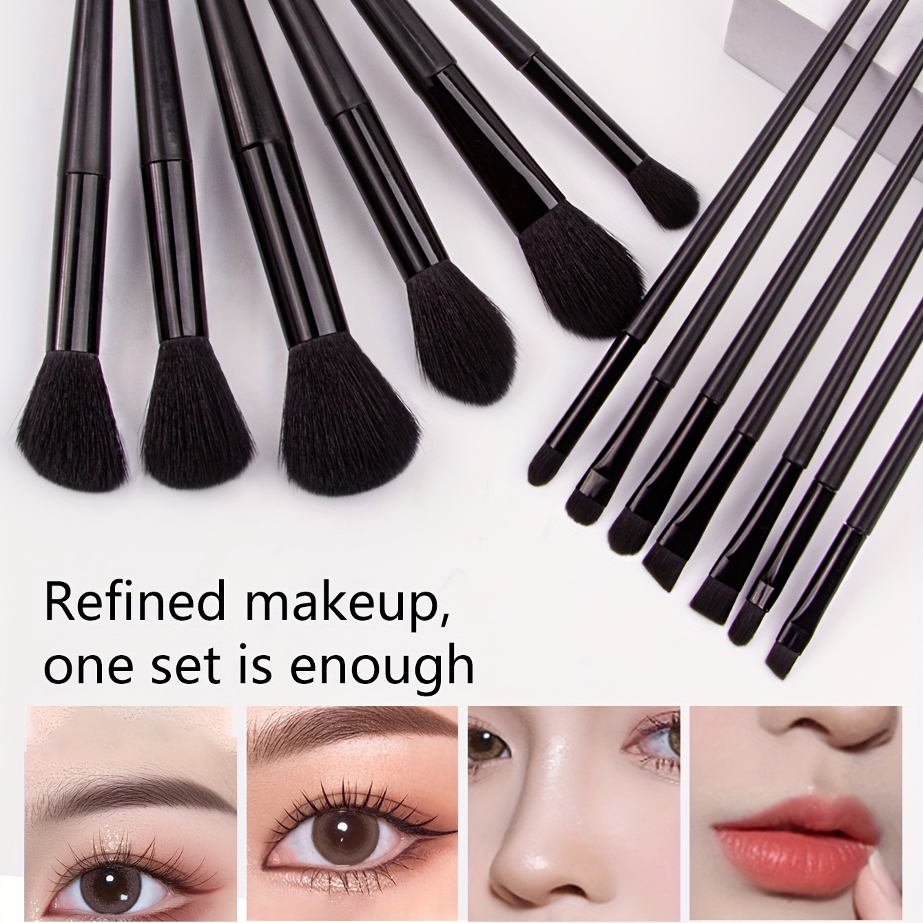 Makeup Brushes Premium Synthetic Bristles Black Handle - Temu