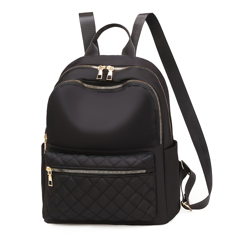 Quilted Detail Zipper Backpack Women's Solid Color Bookbag - Temu