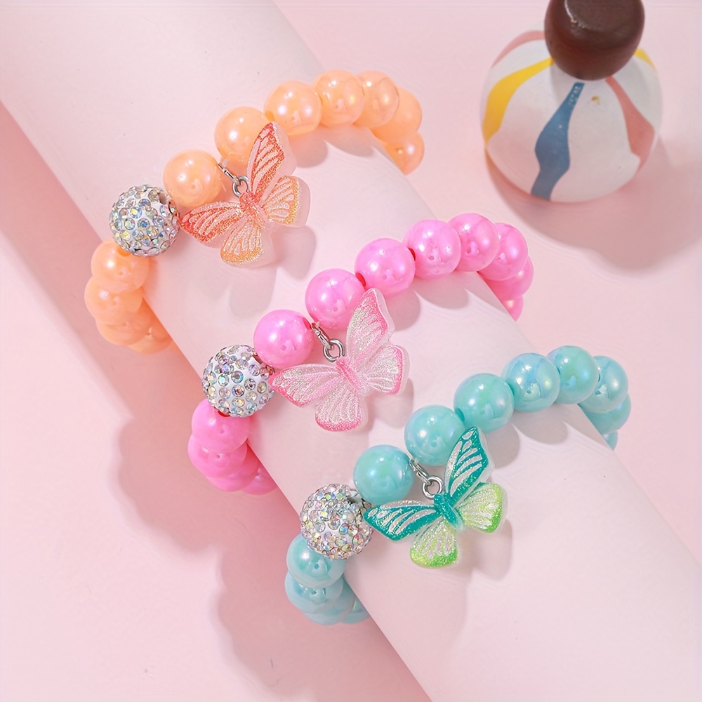 Children's Colorful Beaded Bracelet Cute Butterfly Charm - Temu