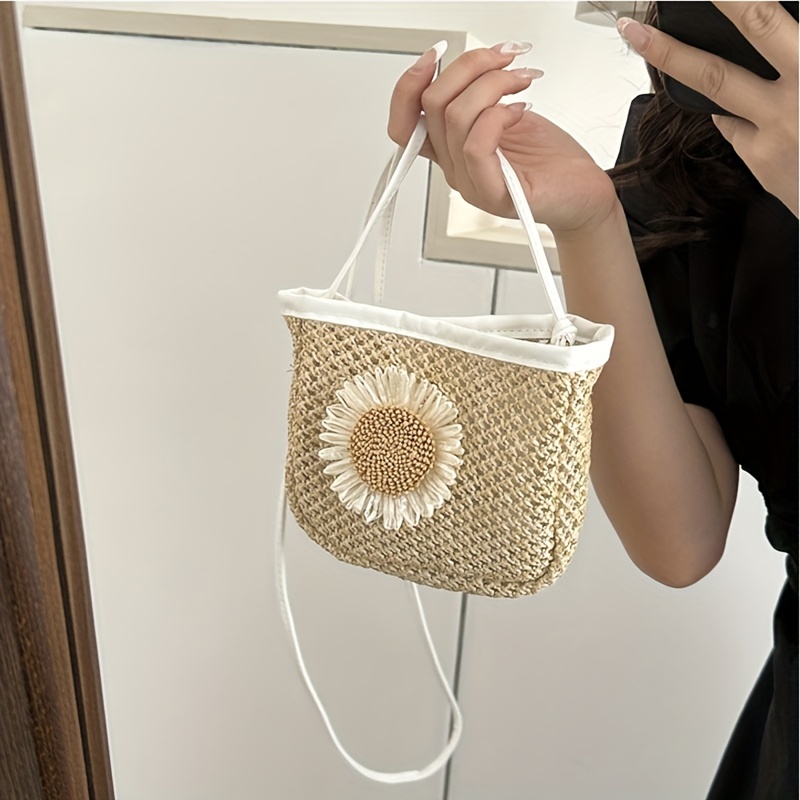 Sunflower Decoration Rope Woven Tote Bag Rainbow-colored Rope
