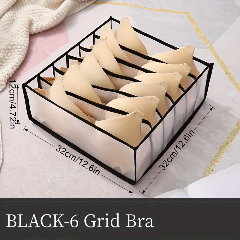 1pc Black 6 Grid Underwear Storage Box Women Socks Wardrobe Drawer