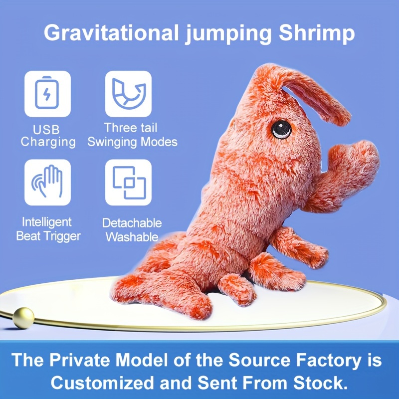 Electric Jumping Plush Shrimp USB Charging Cat or Dog Toy