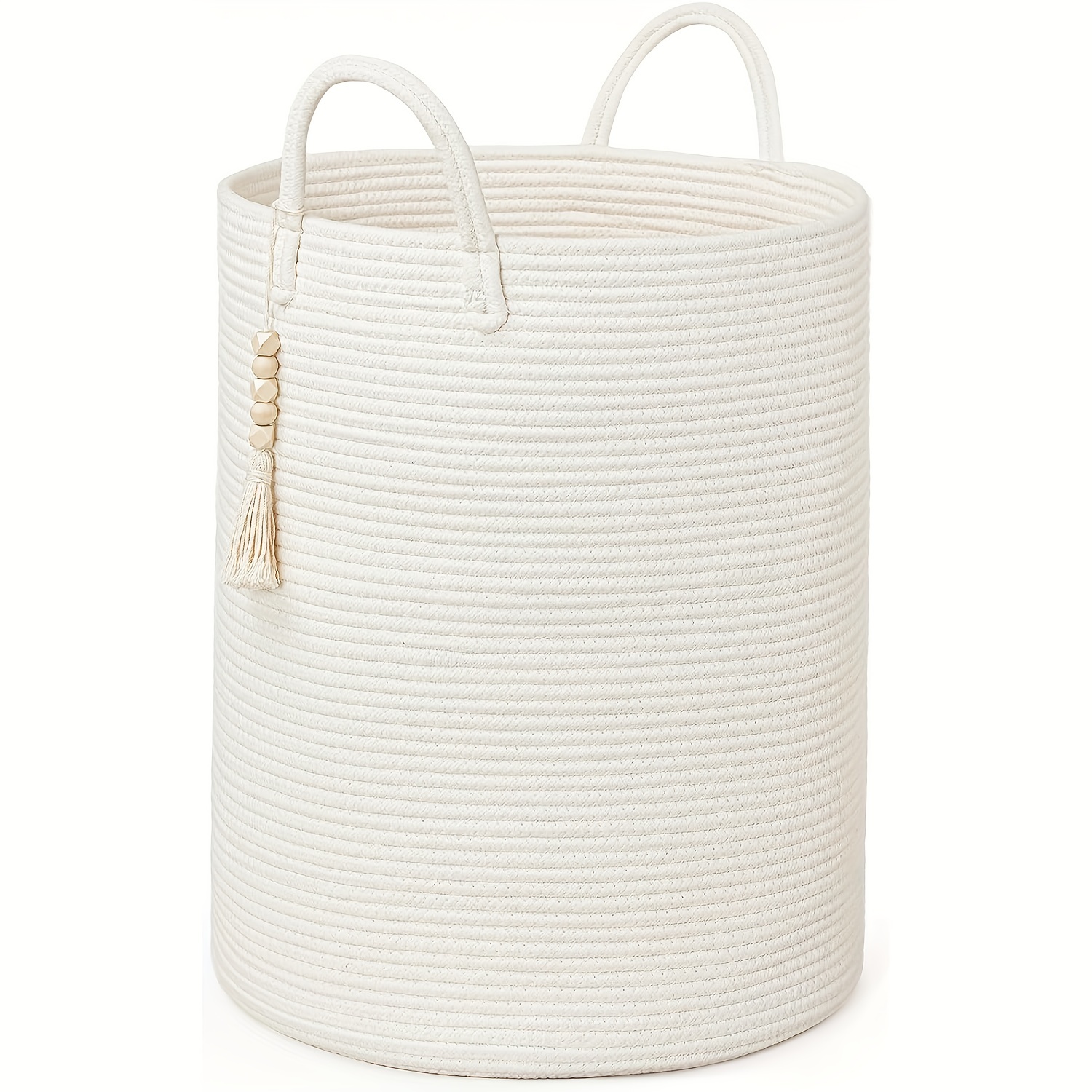 Image of 1pc Shenghuo Bohemian Woven Laundry Basket With Handle - 16"x20" Tall Rope Storage Bin Suitable For Clothes, Towels, Blankets,, Kids' Room & Organization, Decorative Basket For Blanket Box, Basket