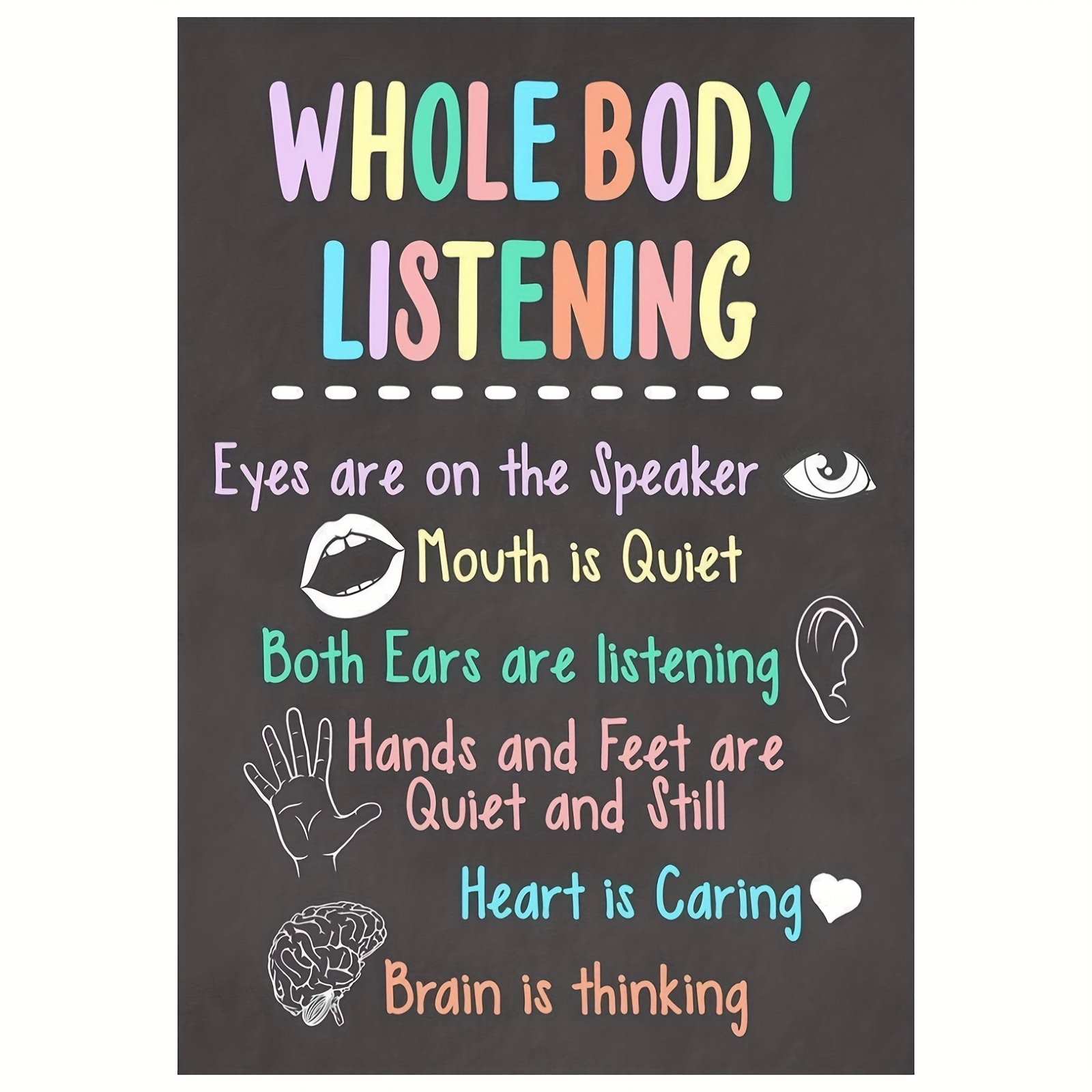 

1pc, Whole Body Listening Classroom Wall Art Classroom Rules Decorations Metal Tin Sign Poster Wall Plaque, 8x12inch, Christmas Decor Spplies, Home Decor, Holiday Decor, Room Decor