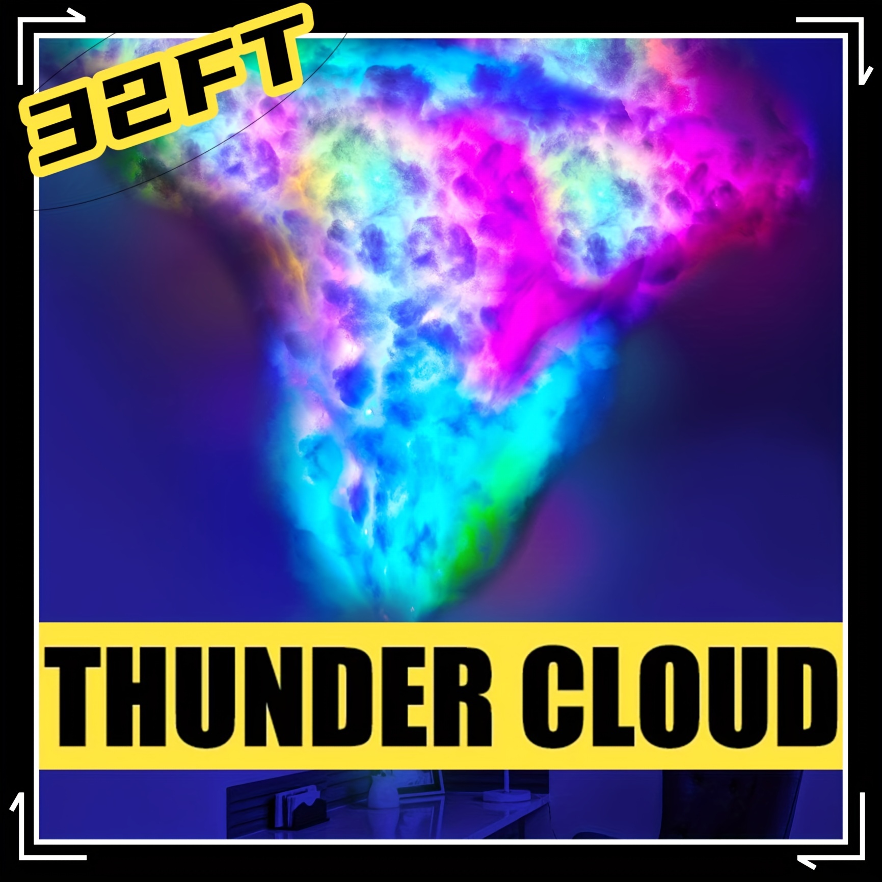 3D Thundercloud LED Light Kit Cotton Cloud Music Sync Multicolor Changing  Light Atmosphere DIY Creative Thunder Cloud Lamp (30m/98ft)