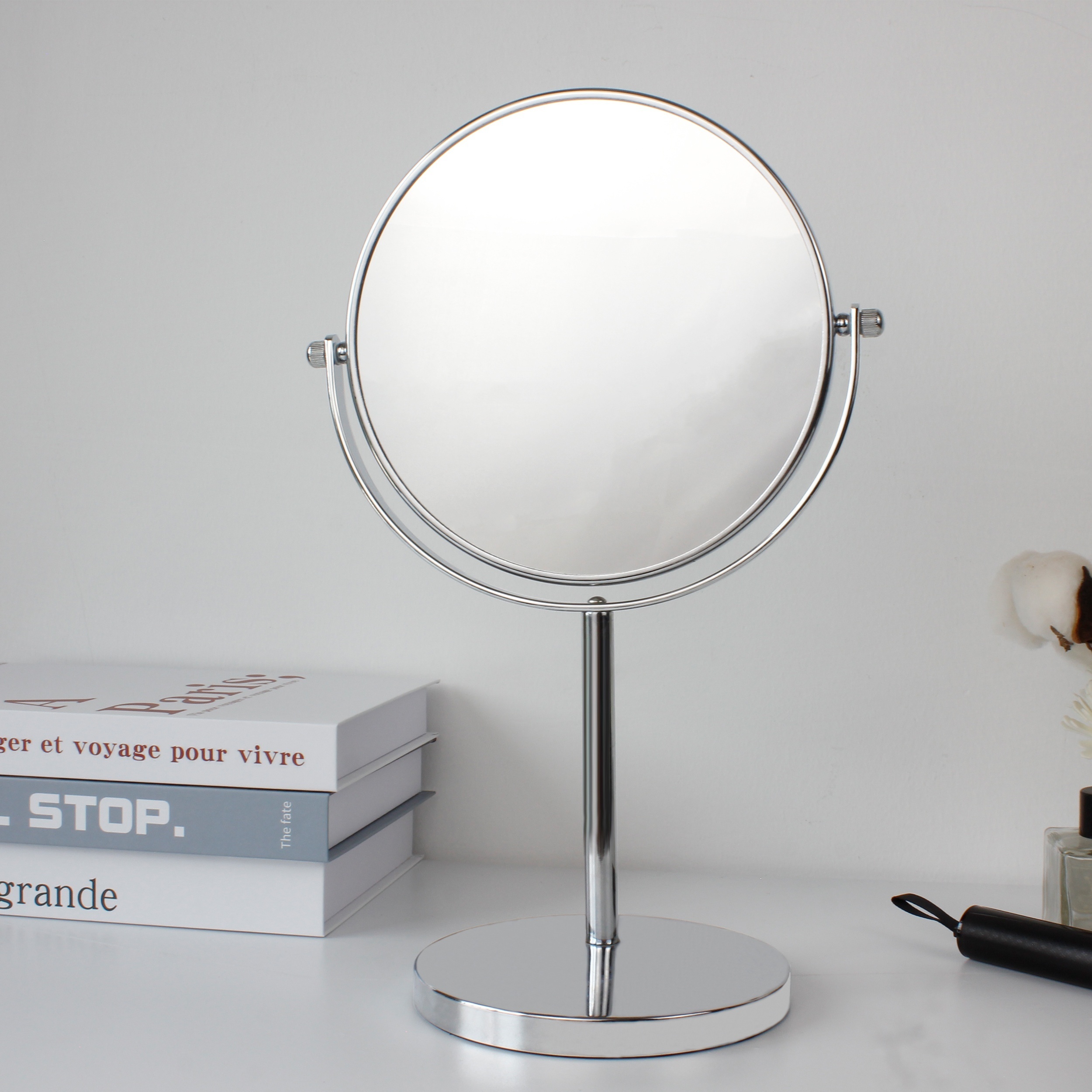  DECLUTTR Espejo de aumento montado en la pared de 8 pulgadas  con aumento de 10x, espejo de maquillaje de doble cara para baño, acabado  cromado : Belleza y Cuidado Personal