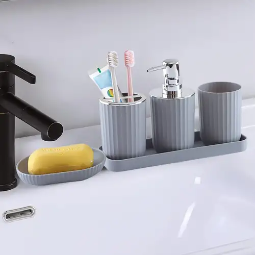 Set accessori bagno dispenser e portaspazzolini da appoggio grigio