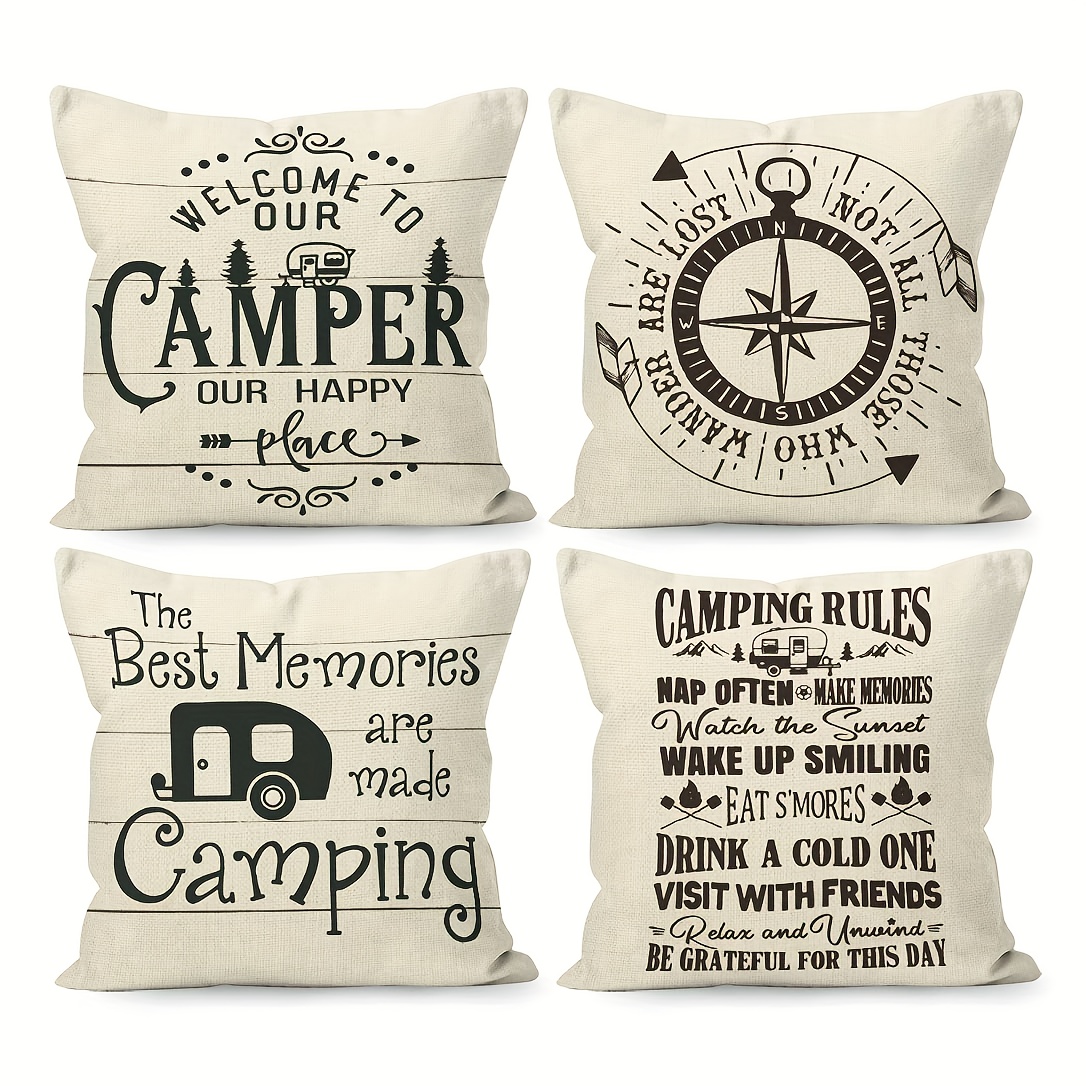 

4pcd Camper Camping Rules Throw Pillow Covers Camper Camping Gifts For Home Room Bed Sofa Trailer Decorations Decor Short Plush Decor 18x18 Inch (1 (pillow Insert Not Included))