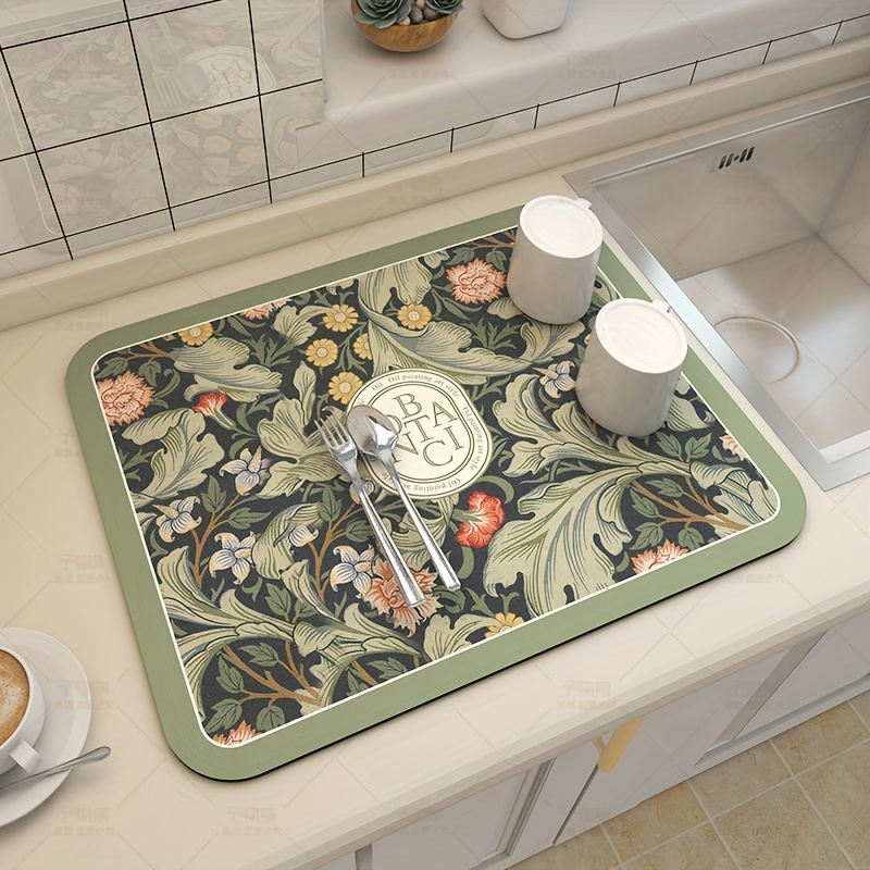 Marble Pattern Drain Pad Plate Drying Mat Kitchen Countertop - Temu