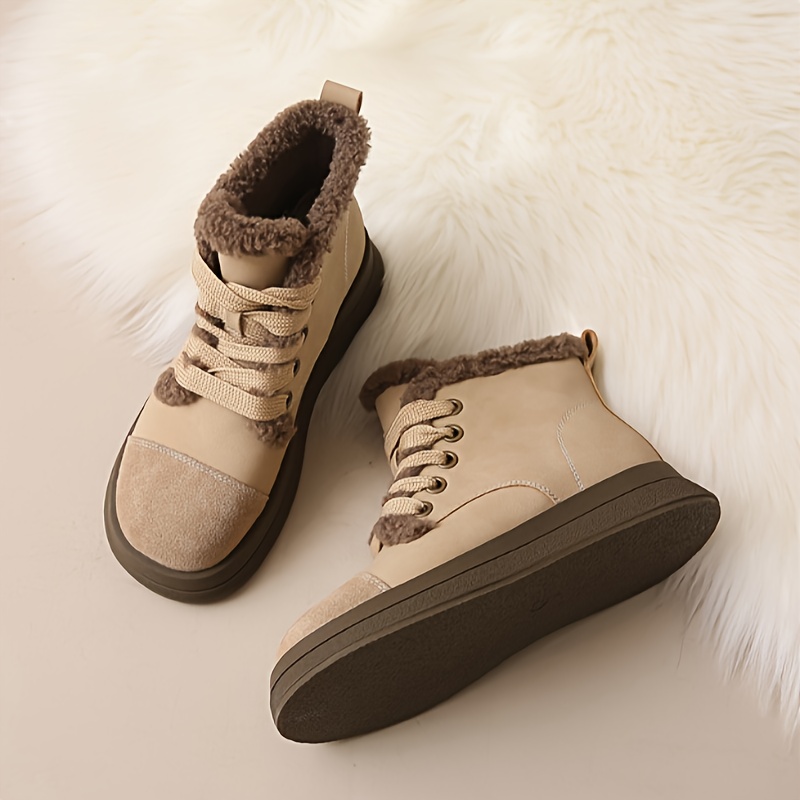 Women's Round Toe Plush Inner Lace Front Fashion Snow Boots