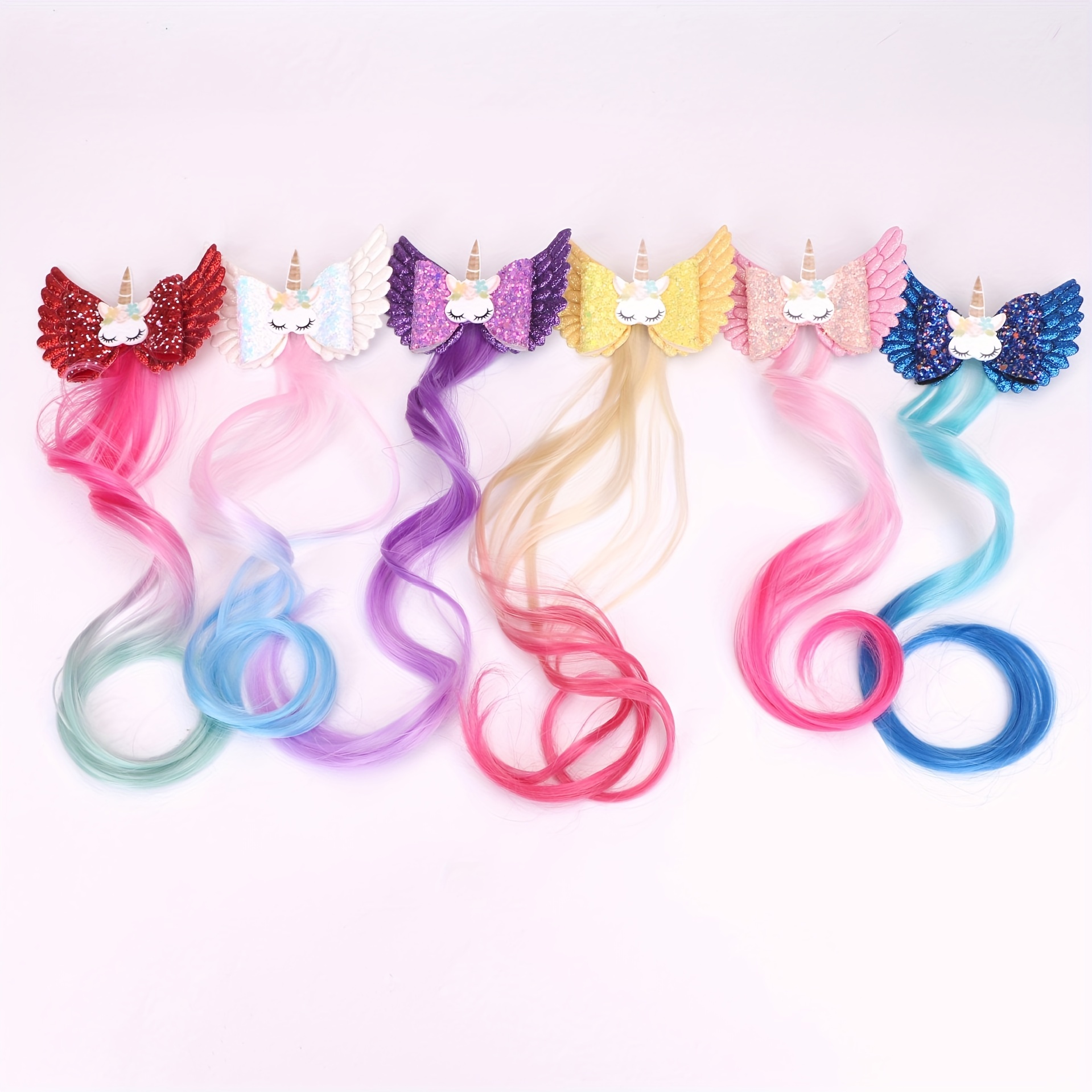 Girls Unicorn Wings Bowknot Hair Wig Extensions