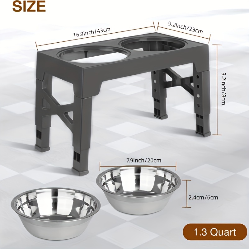 Elevated Dog Bowls Raised Pet Feeder with 2 Stainless Steel Bowls  Adjustable Dog Bowl Platform for