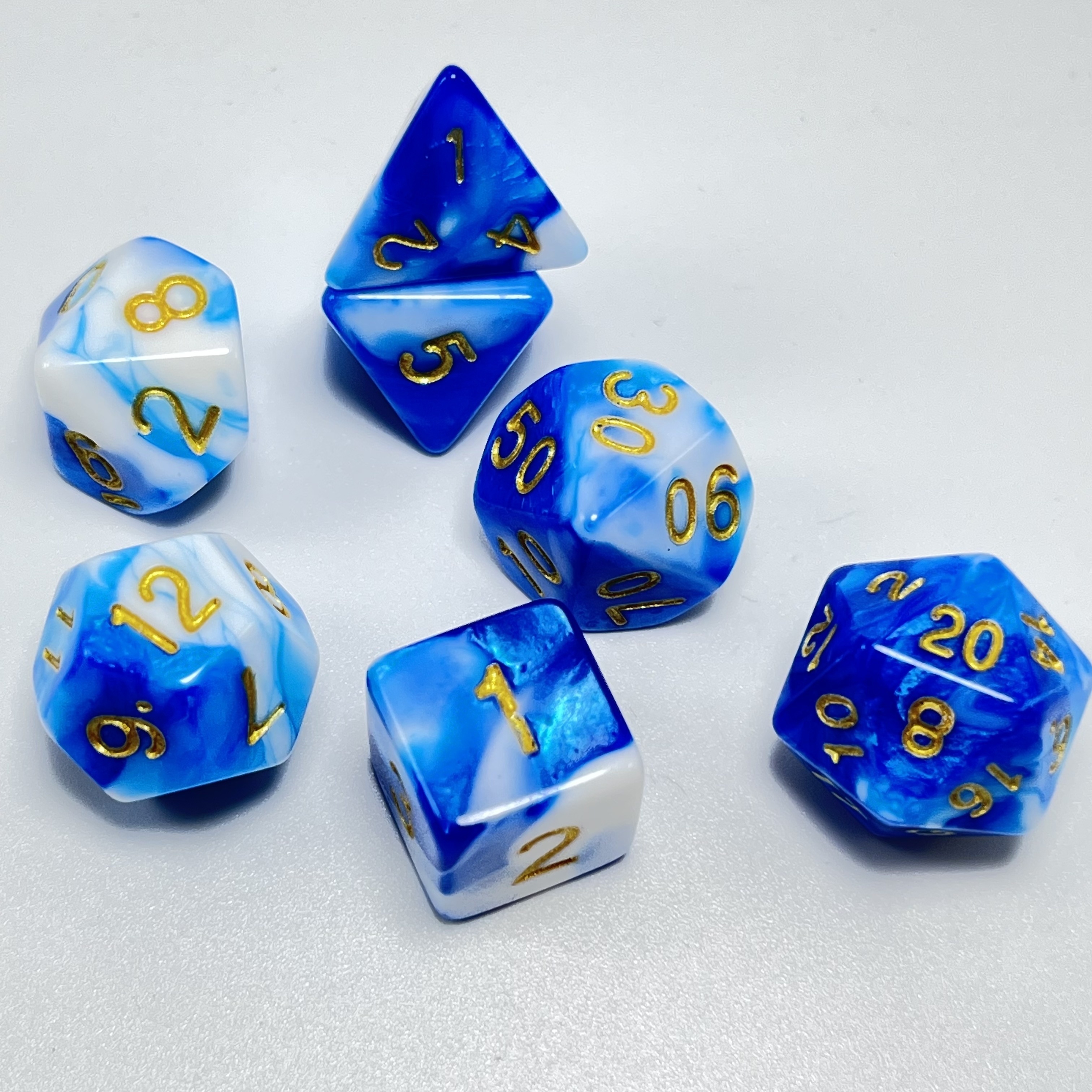 Premium Blue & White Polyhedral Dice Set for RPGs