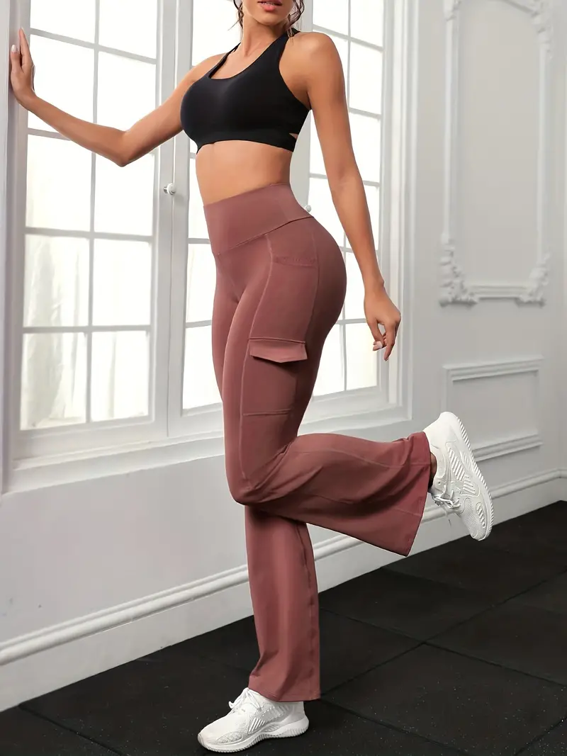 High Stretchy Soft Solid Sports Flare Pants Butt Lifting - Temu Canada