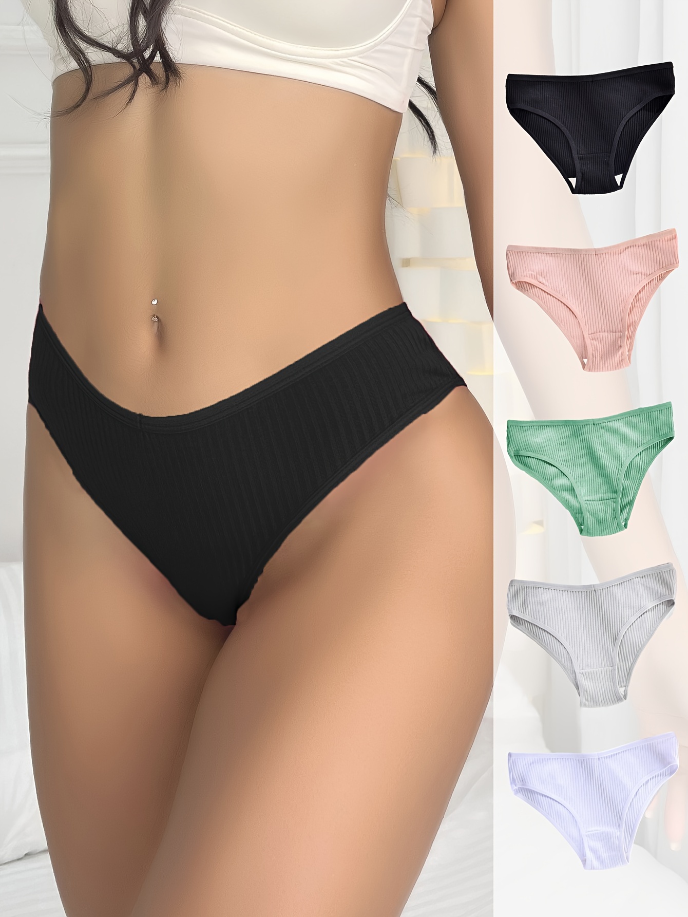 6 Pack Cute & Comfy Cotton Panties, Breathable Sporty Soft Panties, Women's  Lingerie & Underwear