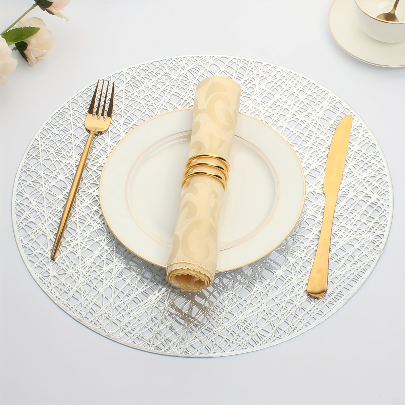 Plastic placemats mesh round table pads light luxury golden temu new