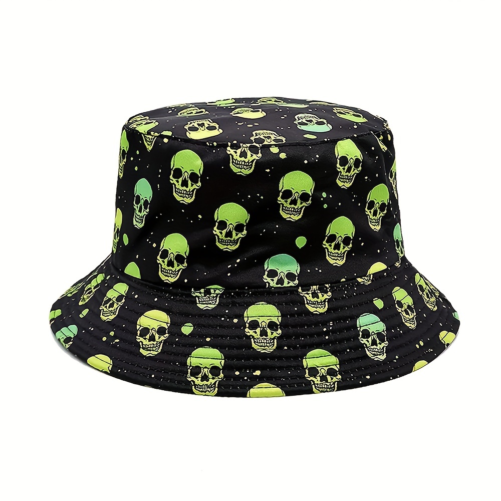 Skull Print Reversible Sunshade Bucket Hat for Men Women