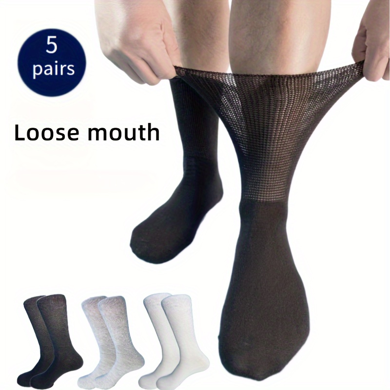 

5 Pairs Of Men's Trendy Solid Loose Mouth Crew Socks, Breathable Comfy Casual Unisex Socks For Men's Outdoor Wearing All Seasons Wearing