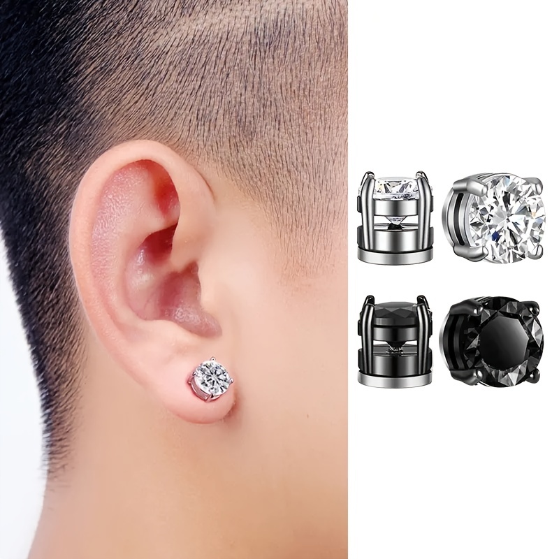 10Pairs Zircon Stainless Steel Magnetic Stud Earrings for Men, Non-Piercing Cross Dangle Hoop Earrings,Temu