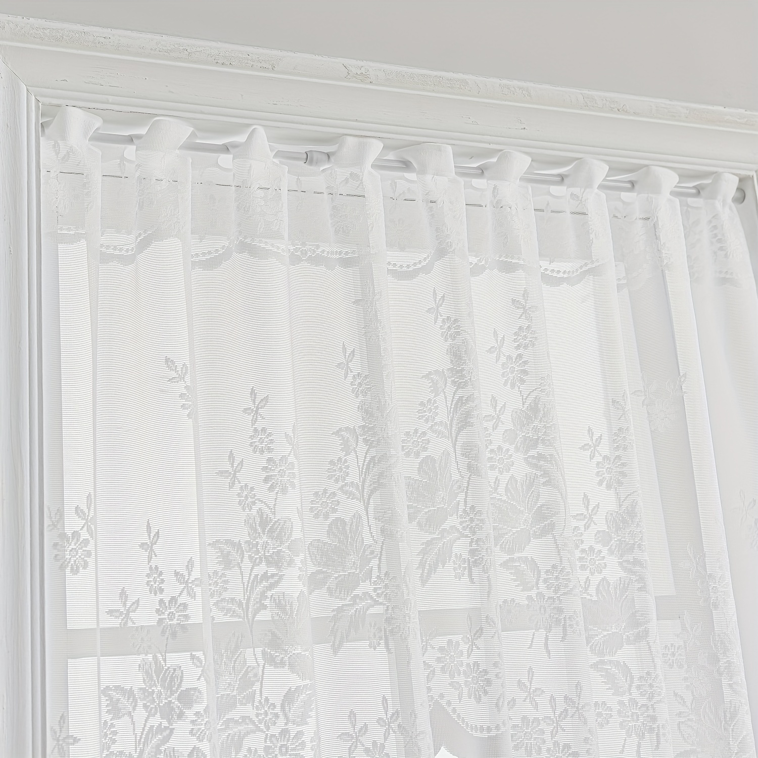 Jacquard Sheer Curtain Floral Pattern Kitchen Valance Short Curtain