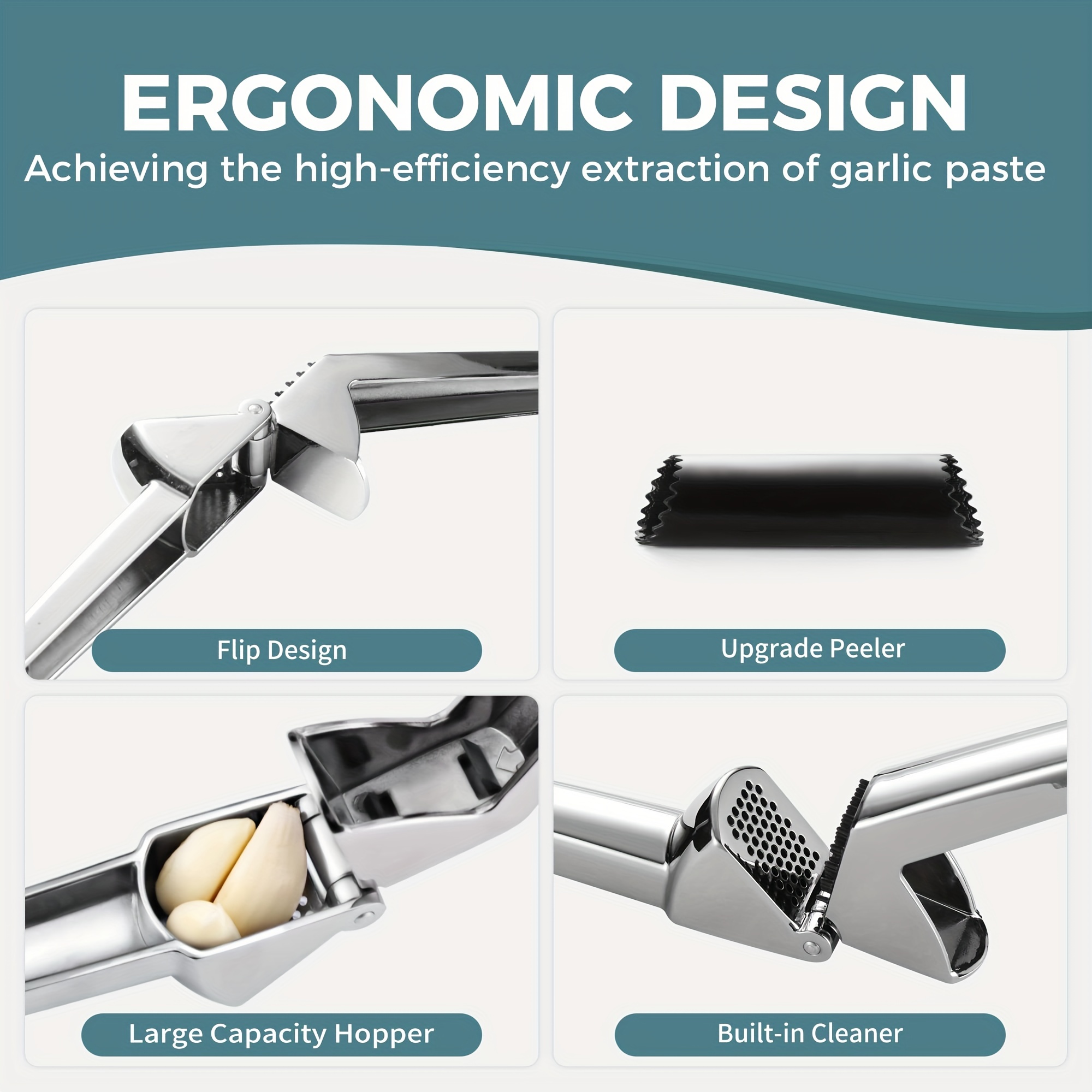  KITEXPERT Garlic Press, Premium Garlic Mincer with Ergonomic  Grip Handle, Professional Garlic Presser Crusher and Peeler Set, Sturdy  Ginger Press for Nuts & Seeds, Easy to Clean and Dishwasher Safe: Home