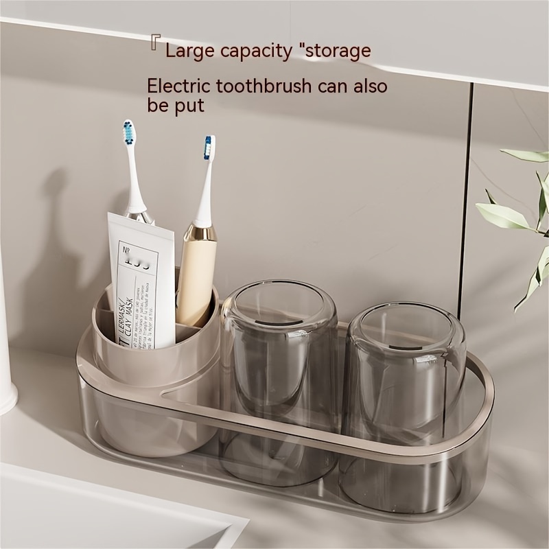 Toothbrush Holder With Gargle Cup, Countertop Toothbrush Storage Rack,  Toothpaste And Toothbrush Holder With Cover, Bathroom Multifunctional Toothpaste  Toothbrush Container, Bathroom Accessories - Temu